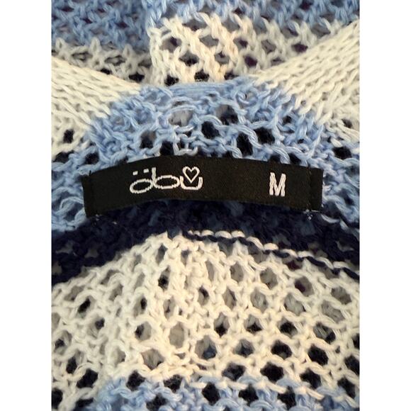 obu Blue & White Stripe V-neck Cotton Crochet Open Knit Summer Tank Top Size M - Picture 7 of 8